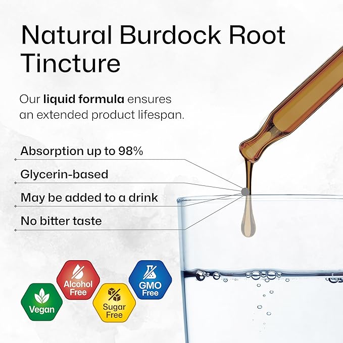 BIO KRAUTER Burdock Root Tincture - Antioxidant Support Liquid Supplement - Burdock Root Extract - Alcohol and Sugar Free - Vegan Drops 4 Fl.Oz.