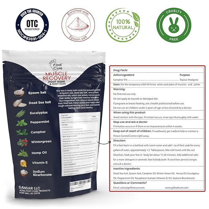 FOOT CURE Tea Tree Oil & Muscle Foot Soak with Epsom Salts - All-Natural Salts for Post-Workout Recovery - Softens Calluses, Soothes Sore & Tired Feet, Foot Odor Control, Spa Pedicure (Pack of 2)