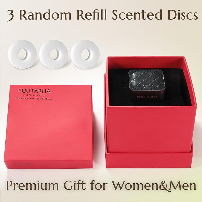 Premium Quality Car Air Freshener Leather and Metal Design Scent Vent Clip Diffuser,New Natural Fragrance Diffuser for Car with 3 Refill Scented Discs and Gift Box(Black Weave)