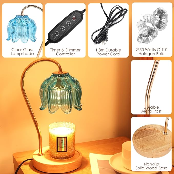 Flower Candle Warmer Lamp with Timer & Dimmer - Fits All Jar Scented Candles - House Warming & Mother's Day Gift for Women，Mom，Her
