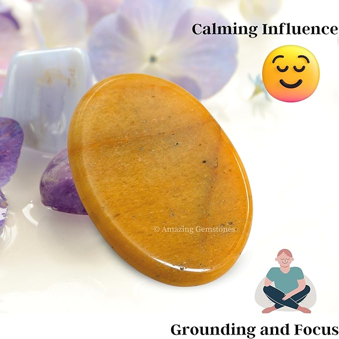 Amazing Gemstone Yellow Jasper Worry Stone Crystals and Healing Stones - Worry Stones for Stress Relief Gifts - Piedra Crystal Fidget for Meditation - Unique Stocking Stuffers and Birthday Gifts