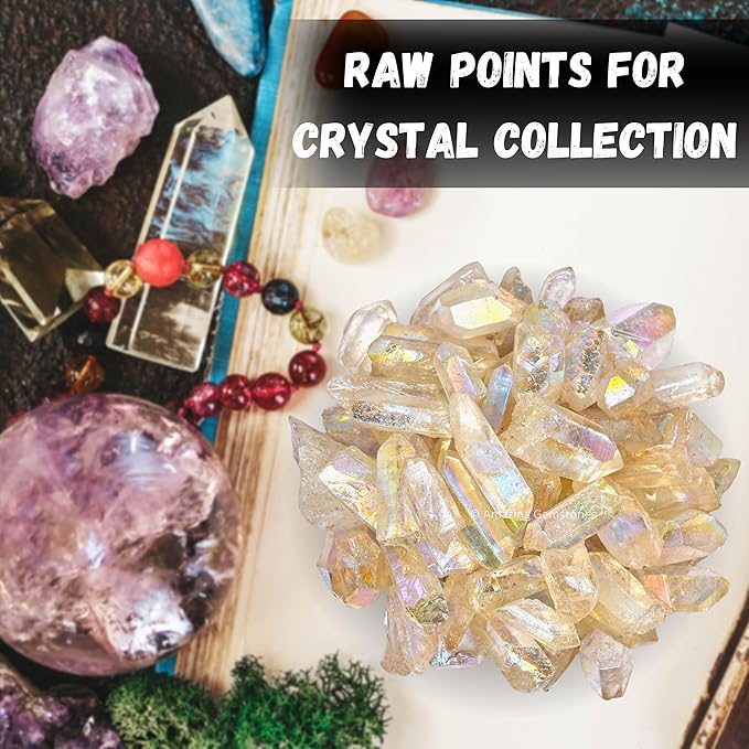Amazing Gemstone 2 Pieces Angel Aura Quartz Raw Pencil Points Crystals and Healing Stones, Natural Rocks for Meditation and DIY Raw Point Stones and Crystals
