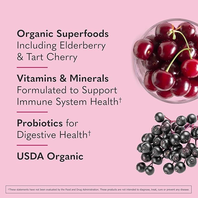 Garden of Life Superfoods Sips, 30 Servings, Vitamins, Probiotics, 13 Organic Superfoods, Functional Mushrooms, Immune Reds, Once Daily, Organic, Vegan, Preservative-Free, Berry Flavor