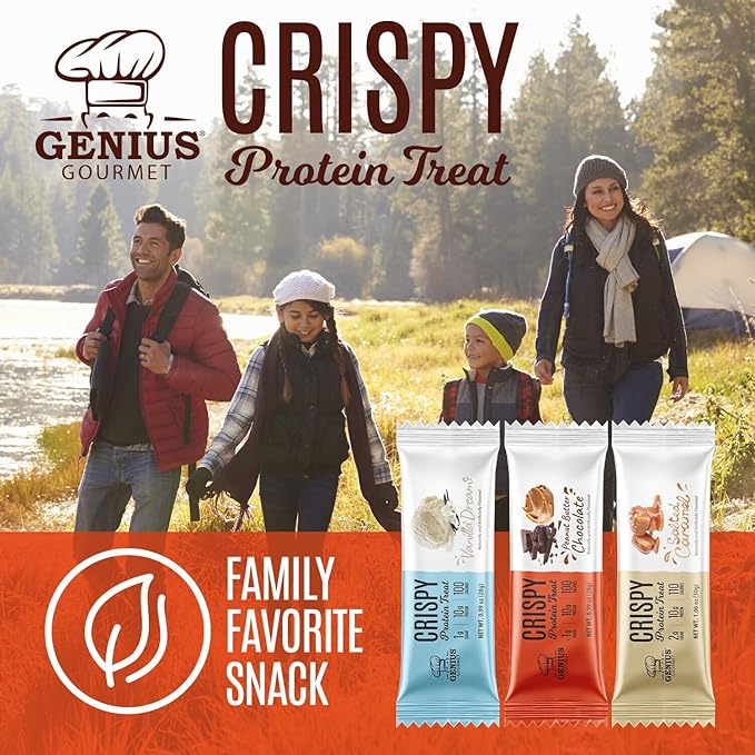 Genius Gourmet Crispy Protein Treat, Chocolate Peanut Butter, Keto Snack, Low Carb, Low Sugar & Gluten Free, Protein Snacks for Adults, 10G of Whey Protein per Protein Bar, 5 Net Carbs, 10 CT