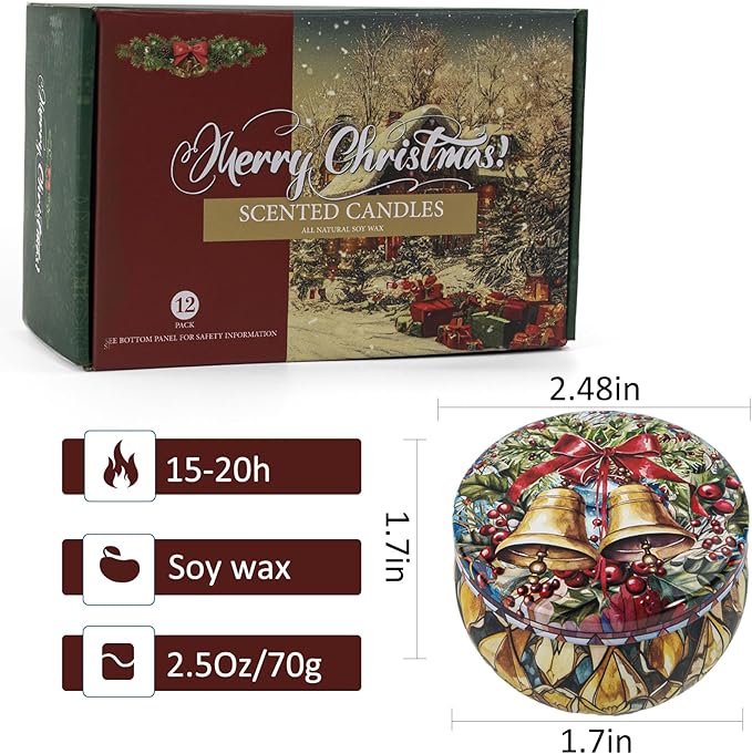 Christmas Candle Gifts Set,12 Pack Scented Candles for Women,300 Hour Long Lasting Natural Soy Wax Aromatherapy Candle, Christmas Gifts for Women