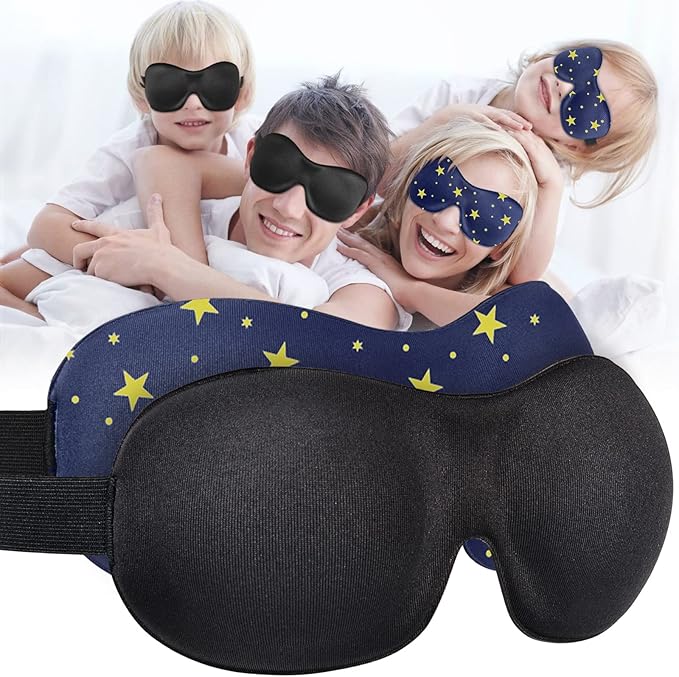 Cute Eye Mask Sleep Mask for Men Women Kids,2 Pack 3D Contoured Cup Sleeping Mask & Blindfold, Concave Molded Night Sleep Mask, Block Out Light (Stars &Black, 2 Count (Pack of 1))