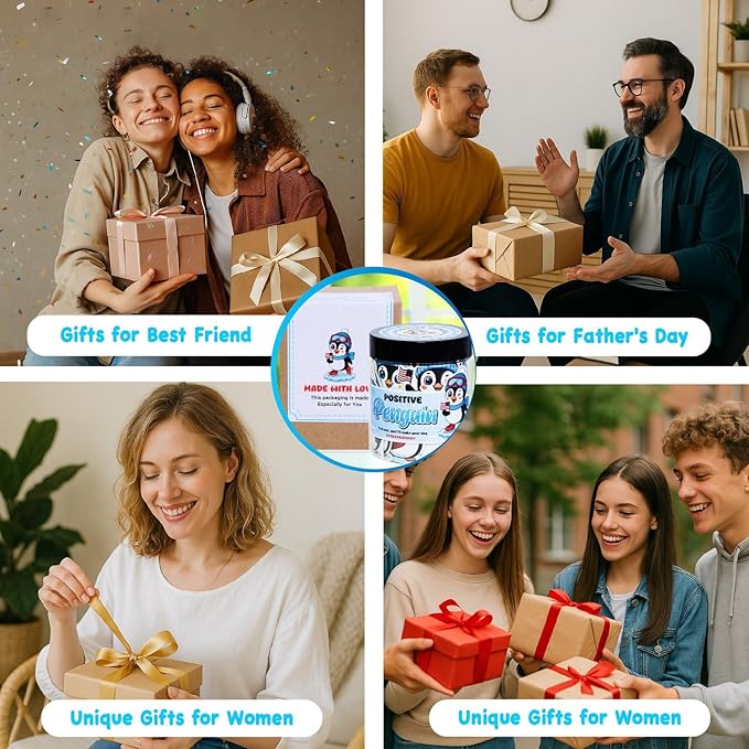 Positive Penguin Jar – 60 Daily Affirmation Cards with Standee | Cute Motivational Gift for Coworkers, Friends, Teachers, Women | Desk Decor, Just Because Gift, Emotional Support Penguin