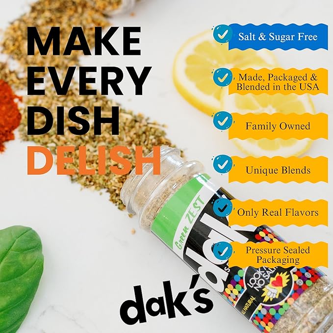 DAK's Spices Green Zest Seasoning Blend | 100% Salt & Sugar Free | Premium & Healthy Seasoning | MSG Free, Preservative Free, Potassium Chloride Free | Low Carb & Keto Friendly | Perfect for Clean Eating & Adding Flavor to Recipes | 1.5 oz