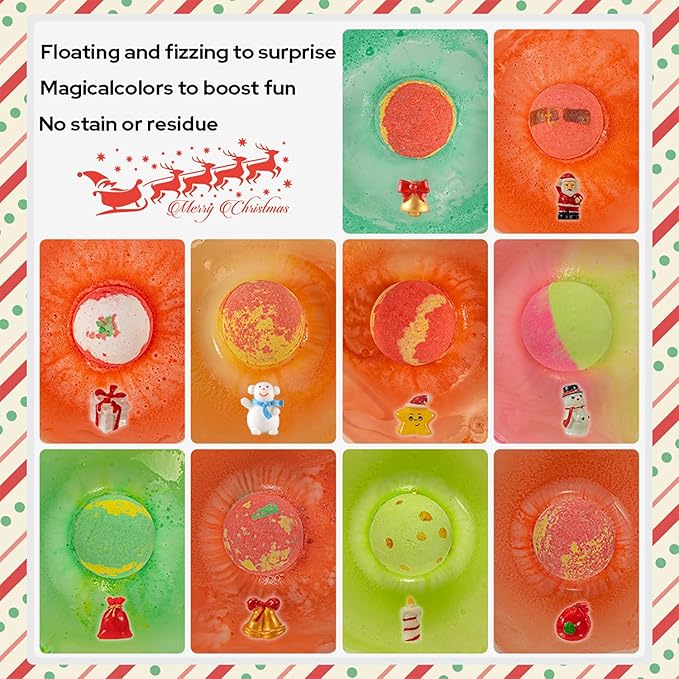 20-Pack Bath Balls with Surprises, Twenty Christmas Toys Inside, Natural Handmade Bubble Ball Set