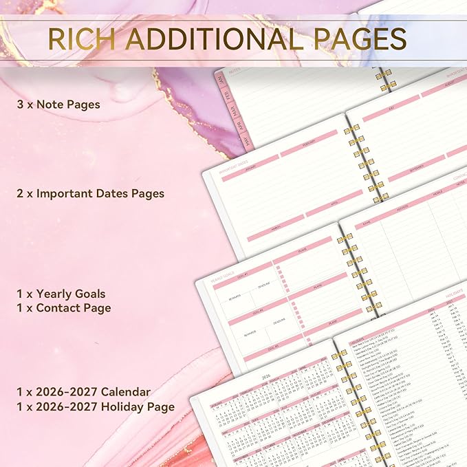 2026 Planner -Weekly and Monthly Planner, Calendar Planner 2026 for Women, AIMPEAK Weekly Planner 2026 with Tabs, Jan. 2026 - Dec. 2026, Pen Loop, Pink Marble, 5.5" x 8.5"