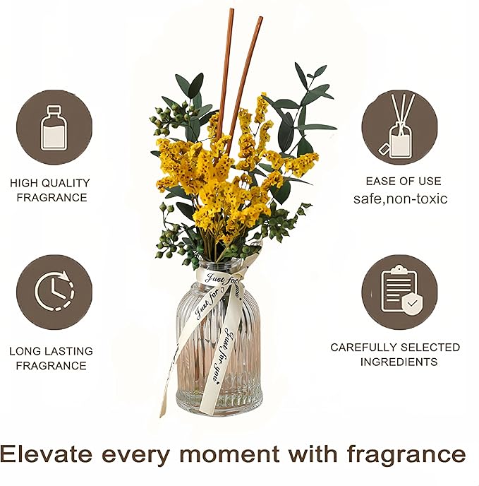 Reed Diffuser of Home Fragrance,Bathroom Diffuser with Sticks, 3.38OZ Essential Oil White Gardeniaer Scented, for Home, Office Aroma