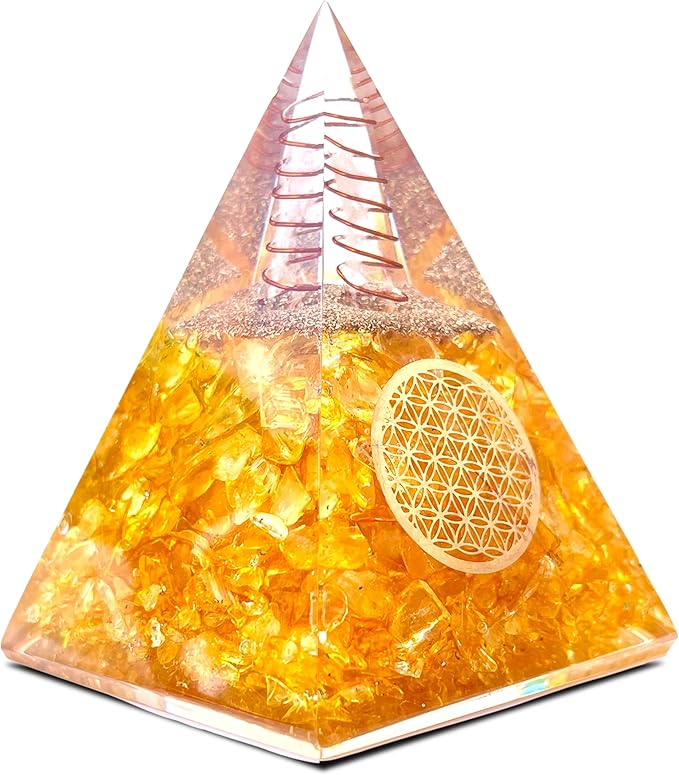 Orgone Citrine Pyramid for Success Handcrafted Orgonite Crystal Pyramid for Energy Balance, Meditation, Home Decor & Chakra Support