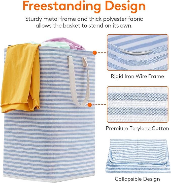 Lifewit Laundry Hamper Large Collapsible Laundry Basket, Freestanding Waterproof Clothes Hamper Storage with Easy Carry Handles for Clothes in Bedroom Bathroom College Dorm for Adults, Blue, 80L