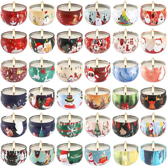 36 Pack Christmas Scented Candles Gift Set 2.5oz Strong Fragrance jar Candles Natural Soy Wax Candles Portable Travel Tin Jar Candles Gifts for Home Scented Decoration Birthday Valentine'sDay