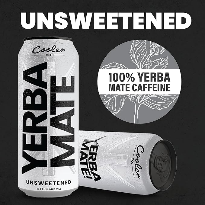 COOLER CO. | YERBA MATE | 12 Pack | 100% Organic Yerba Mate Caffeine | 150 mg Caffeine | 3 Organic Ingredients | Natural Ingredients | No Artificial Colors or Stimulants | Unsweet Flavor