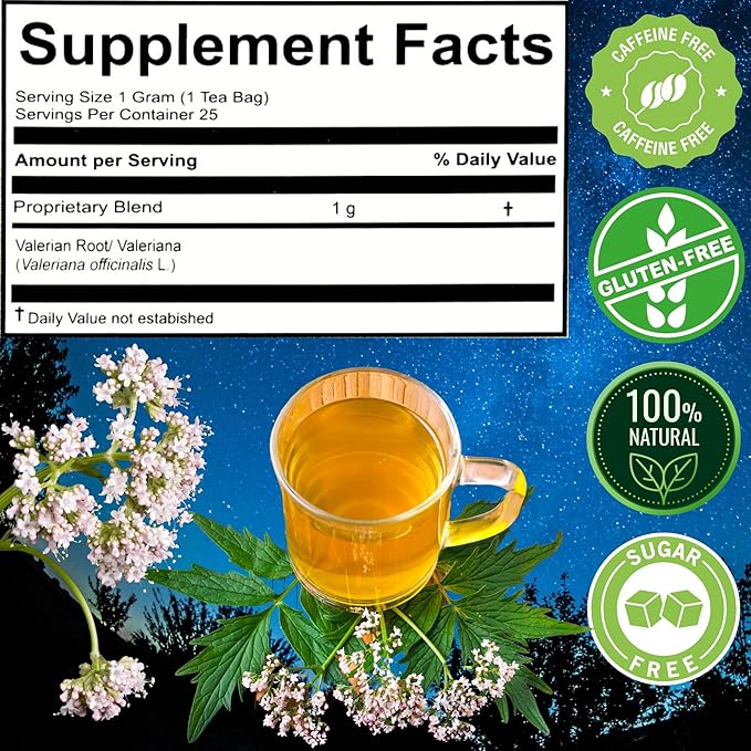 Hanan Valerian Root Tea for Bedtime (50 Bags) - Te de Valeriana, Herbal Calming Night Tea - 100% Pure, Caffeine-Free, Non-GMO, Herb from Peru - Pack of 2 Boxes