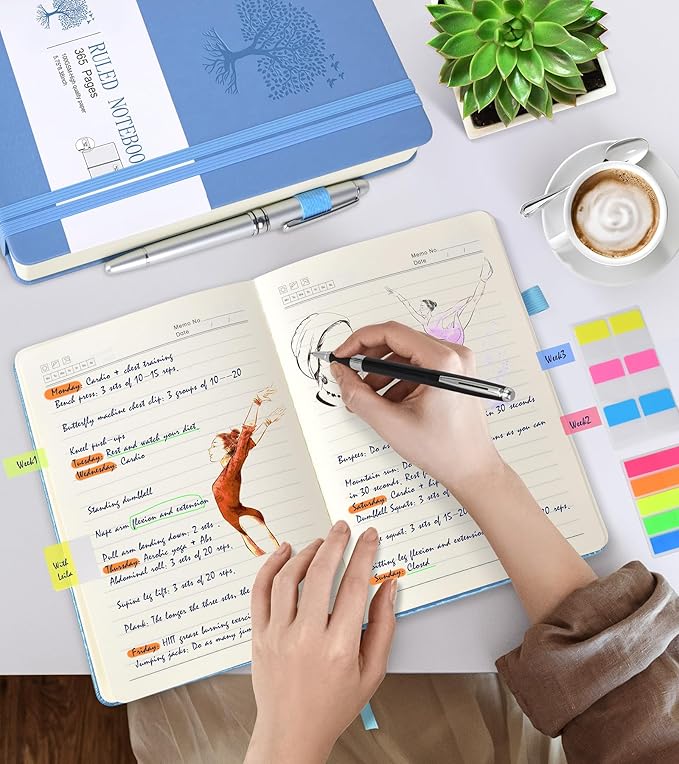 Lined Journal Notebook -365 Pages A5 Thick Journals for Writing College Ruled Notebook, Hardcover Leather Journal for Women Men, Daily Journal Notebook for Work, Note Taking, 100Gsm Lined Paper ( 5.75'' X 8.38'' Blue)