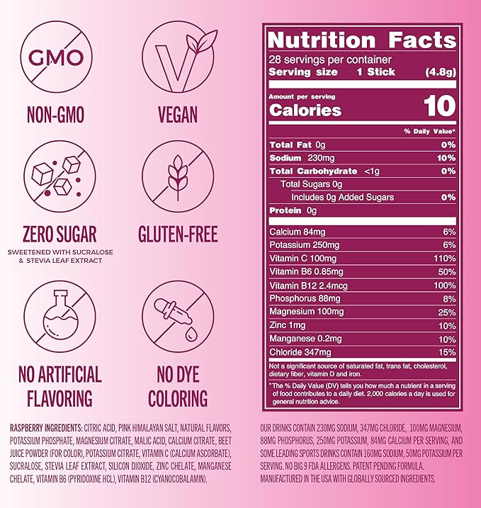 TREVI™ Sugar Free Electrolytes - Drink Mix Hydration Powder Packets - 28 Count - Raspberry