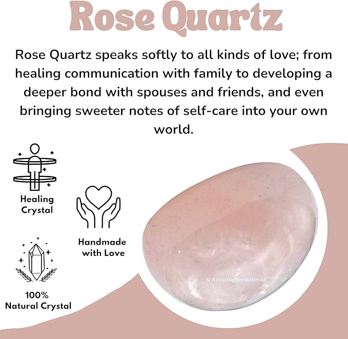 Amazing Gemstone Rose Quartz Crystals and Healing Stones Tumbled - 1 oz Rose Quartz Stone Gem Stones, Natural Healing Stones for Energy Balance, Stress Relief - Premium Polished Gems Rocks
