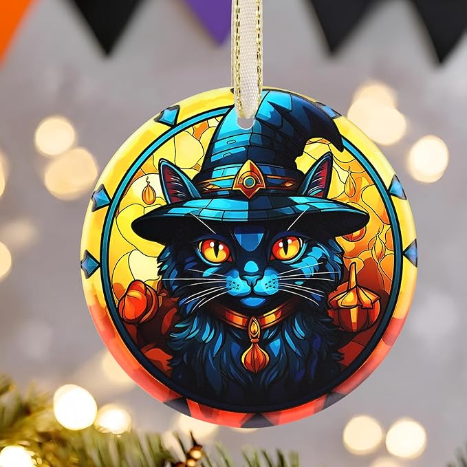 Christmas 2025 Ornaments, Christmas Ornament Gift, Holiday Keepsake, Stocking Stuffers, Gift Ideas - Black Cat with Witch Hat
