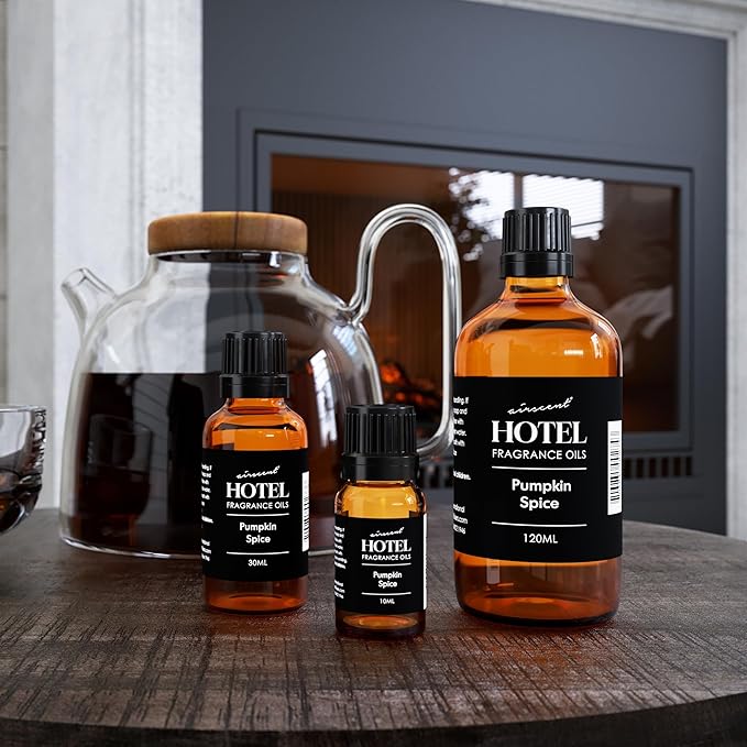 AirScent Pumpkin Spice Diffuser Oil - Pumpkin Spice Fragarnce Oil Blend for Ultrasonic and Waterless Diffusers and Crafting - 10 mL, 0.34 fl oz Glass Dropper Bottle - Fall Scents