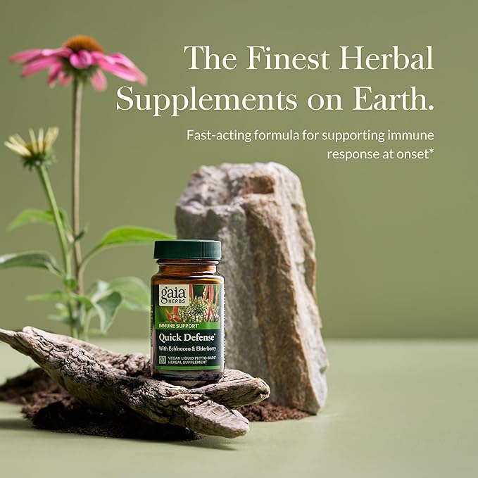 Gaia Herbs Quick Defense - Fast-Acting Immune Support Supplement* - Echinacea, Black Elderberry, Ginger & Andrographis - 20 Vegan Liquid Phyto-Capsules (2-Day Supply)