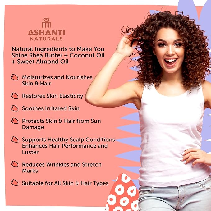 Ashanti Naturals Scented Whipped Shea Butter for Skin | Moisturizing African Raw Shea Butter, Almond Oil and Coconut (Juicy Peach Souffle, 8oz)