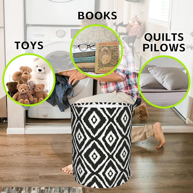 Laundry Basket Black Diamond Laundry Basket Oxford Cloth Laundry Hamper Large Storage Baskets Toy Organizer Tote Bag For Bedroom Clothes Bathroom 17.3(H) x16.5(D) Inch