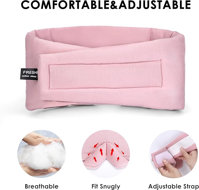 FRESHME Cotton Sleep Mask Blackout - Handmade Eye Mask for Sleeping Eye Shade Cover Sleep Mask for Women Men Girl Soft and Breathable Adjustable Blinder Light Blocking Pink Airplane with Travel Pouch