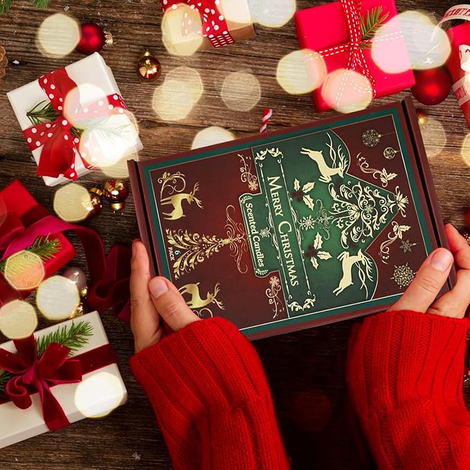 6 Pack Christmas Candles Set, Christmas Candles for Home Scented, Winter Holiday, Natural Soy Wax Jar Aromatherapy Candle Gifts Stocking Stuffers for Women Men Adult