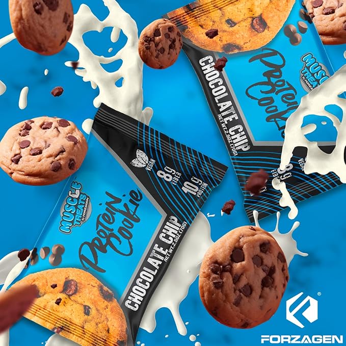 Forzagen Vegan Protein Cookies - Chocolate Chip Flavor | Low Carb Treats, Healthy Snacks, No Artificial Sweeteners and Trans Fat | Plant Based Vegan Snack,10g of Protein per Serving | 6-Pack
