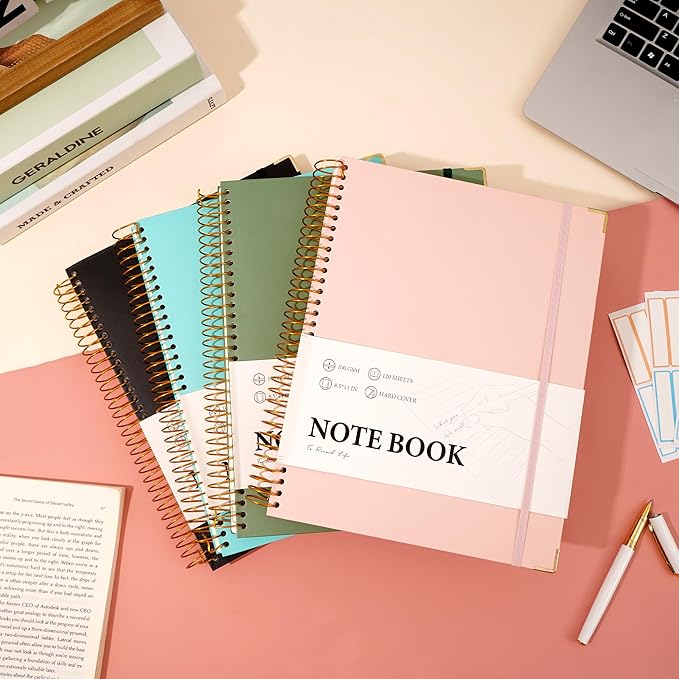 Large Spiral Notebook College Ruled with Tab Stickers A4 Notebooks for School Supplies Hardcover Spiral Notebook 8.5 x 11 Journal Note Book for Work Note Taking Women Men Writing, 220 Pages, Green