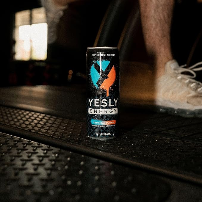 Yesly Energy Drink, Tropical Punch, Naturally Flavored Sparkling Energy Drink With Electrolytes, Magnesium, Potassium, Vitamin C, B6 & B12, Natural Caffeine From Green Tea, 12 Fl Oz Cans, 12 Pack
