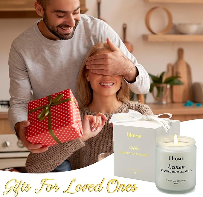 Lihome Candles Gifts for Women - Scented Candles, Natural Soy Wax Candles for Home Scented Perfect for Christmas, Birthday, Mother's Day, Lemon Candle