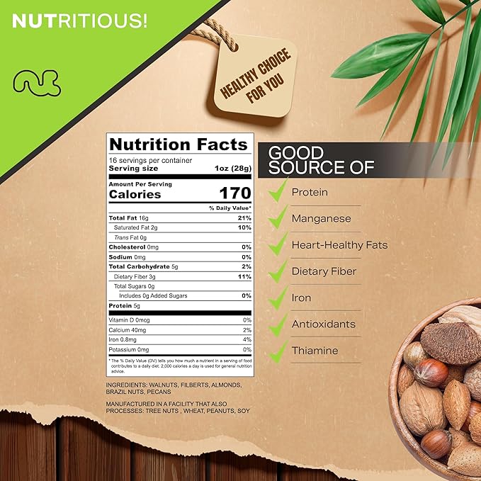 NUT CRAVINGS - Mixed Nuts (In Shell) Brazil, Walnuts, Filberts, Almonds, Pecans (16oz - 1 LB) Packed Fresh in Resealable Bag - Healthy Snack, Food Assortments