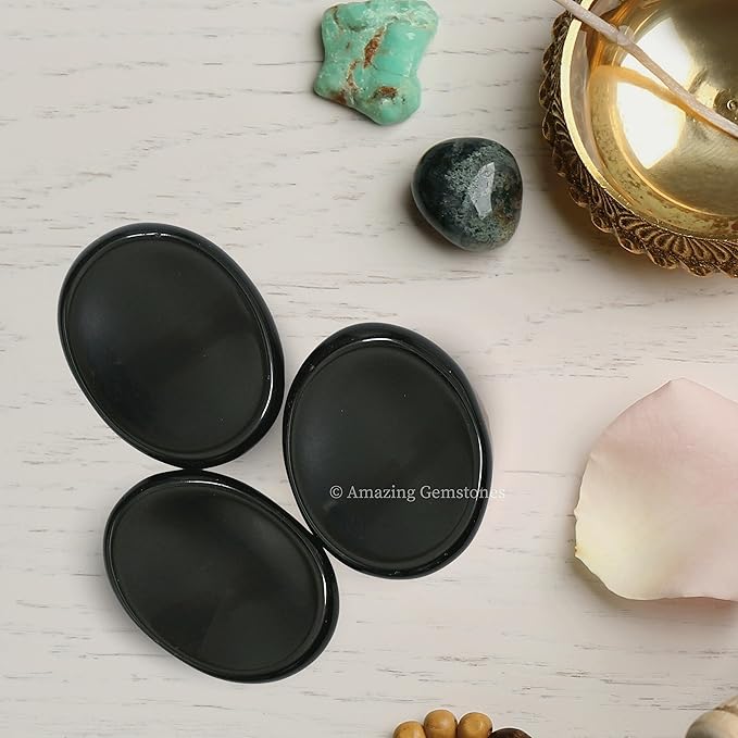 Amazing Gemstone Black Obsidian Worry Stone, Healing Crystals - Piedra Crystal Fidget for Gift, Meditation, Calming, Relaxation, Stress Relief