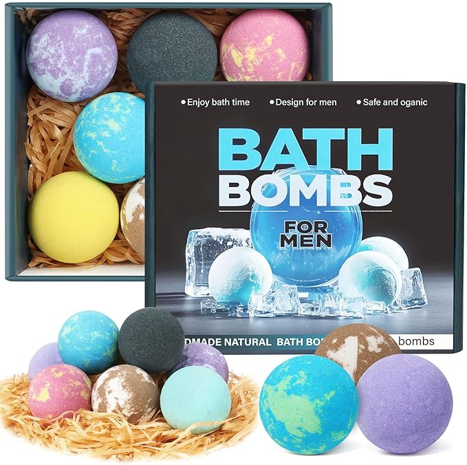 Bath Bombs for Men, 8 Pack Organic Bath Bombs Set with Natural Essential Oils, Relaxing Gifts for Men & Women, Father's Day Birthday Easter Gift for Husband Boyfriend