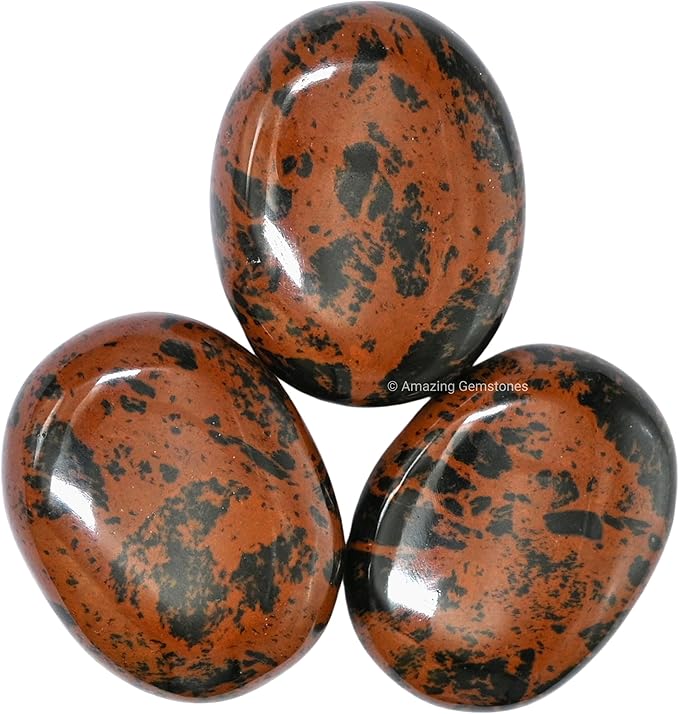 Amazing Gemstone Mahogany Obsidian Crystals and Healing Stones - Large Palm Stone Crystals Piedra - Crystal for Good Luck, Positive Energy, Meditation - Unique Stocking Stuffers Gifts for Women, Men