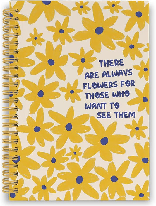 Inspirational Yellow Floral Spiral Notebook, Motivational Floral Journaling Notebooks for Note Taking, Flower Hardcover Journals for Women 160 Pages 5.5x8.3 Inch, Mental Health Gifts for Women