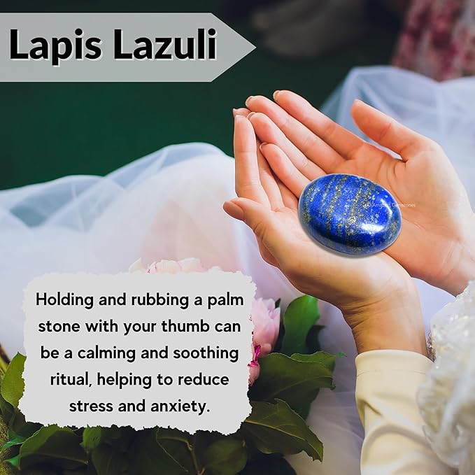 Amazing Gemstone Lapis Lazuli Crystals and Healing Stones - Large Palm Stone Crystals Piedra - Crystal for Good Luck, Balanced Positive Energy, Meditation - Unique Stocking Stuffers, Gifts for Women