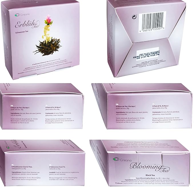 Creano Blooming Tea Mix - Flowering Tea in Elegant Gift Box Black Tea (3 Different Varieties Tea Roses)