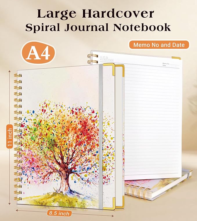 Lined Spiral Notebook Journal for Women, 200 Pages Cute Notebooks 8.5” x 11”, A4 Large Hardcover Spiral Journals with 100 GSM Thick Paper, College Ruled Notebook for Writing Work School, Colorful Tree of Life