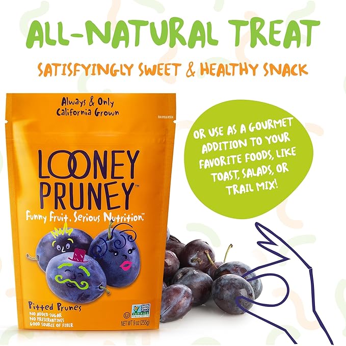 Looney Pruney Pitted Dried Prunes for the Entire Family | Always California-Grown | Kosher | No Added Sugar & No Preservatives (6 pack)