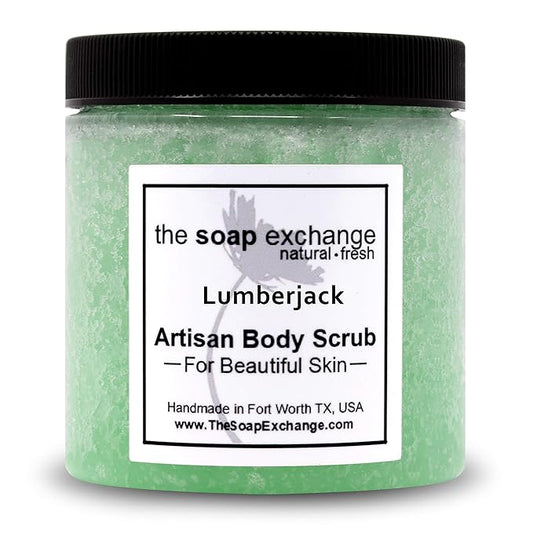 The Soap Exchange Sugar Body Scrub - Lumberjack Scent - Hand Crafted 16 fl oz / 480 ml Natural Artisan Skin Care, Shea Butter, Exfoliate, Moisturize, & Protect. Made in the USA.