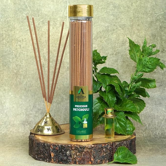 The Aroma Factory Agarbatti, Luxury Precious Patchouli Incense Sticks, Low Smoke & Zero Charcoal, Premium, Fresh, & Fruity Fragrance for Home, Meditation, 100g X 1Bottle Pack
