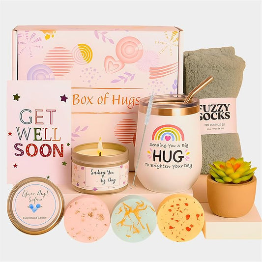Get Well Gift Box for Women - Hugs & Healing Luxury Care Package for Her, Feel Better Soon Basket - Sympathy and After Surgery Recovery Gifts - Thinking of You