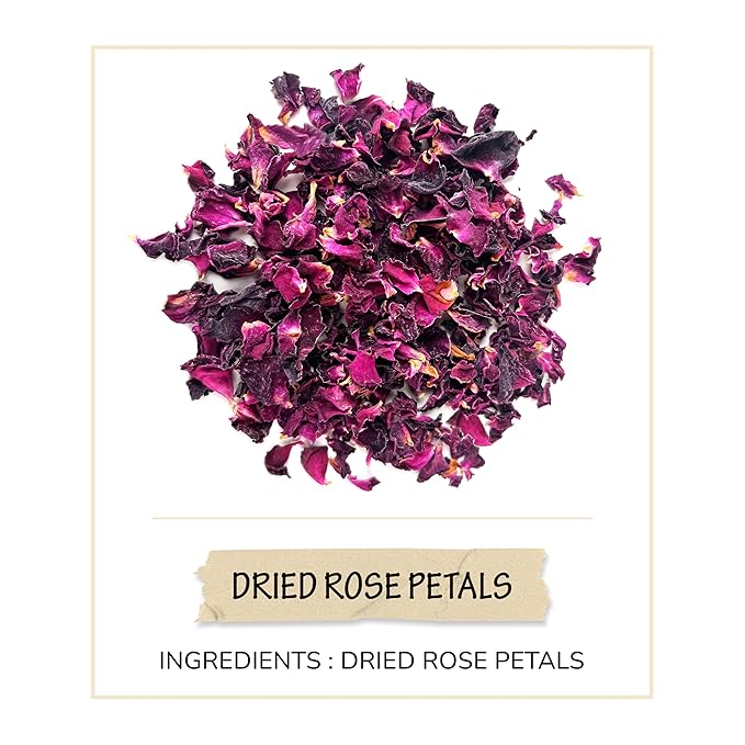 BREWIX, Pure Dried Rose Petals Loose Tea (25+ Cups,1.76oz/50g) Edible Flowers for Cocktails,Garnishing & Drinks, Tea,Baking,Desserts,Bread,Cake,Bath,DIY Skincare Edible Rose Petals in Resealable Bag
