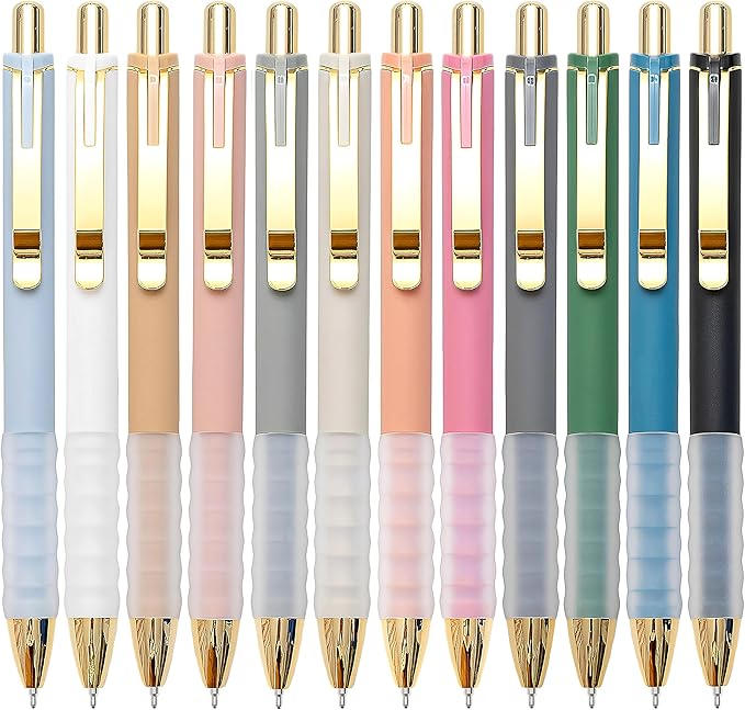 Linbsunne Ballpoint Pens Black Medium Point 1mm Pen with Super Soft Grip Ball Point Pen for Men Women Retractable Pens (gold-12 pcs)