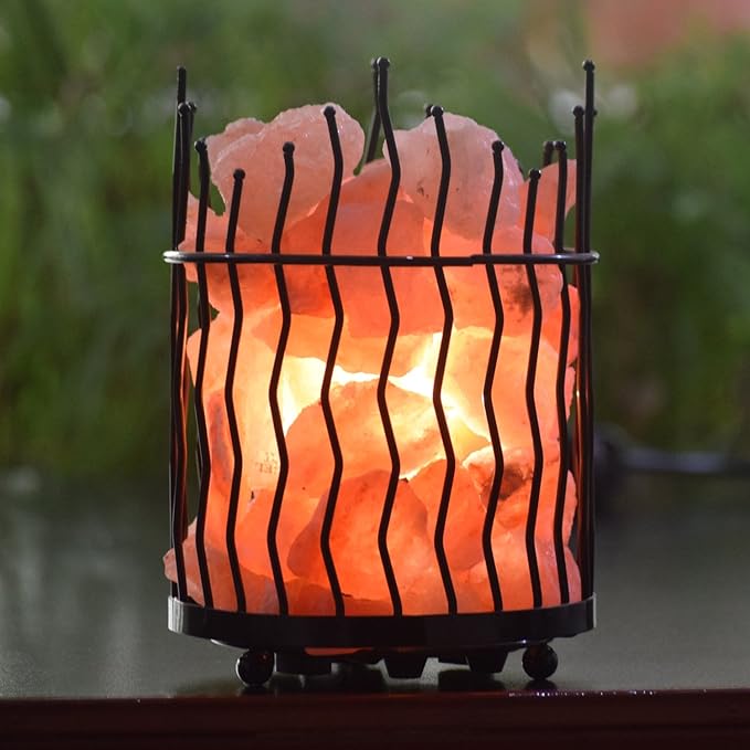 Himalayan Glow Pillar style Salt Basket Lamp with salt chunks, Himalayan Salt lamp with Dimmer Control, Amber Glow, Idle for Home, Offices and Dorm Decor