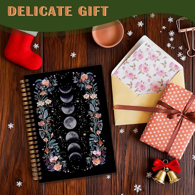 Exqcom Dark Floral Moon Phase Tarot Spiral Notebook, Tarot Astrology Lovers Gifts Journal for Women, Mystical Witchy Astrology Hardcover Notebook Journal Office School Supplies, 5.5x8.3 Inch